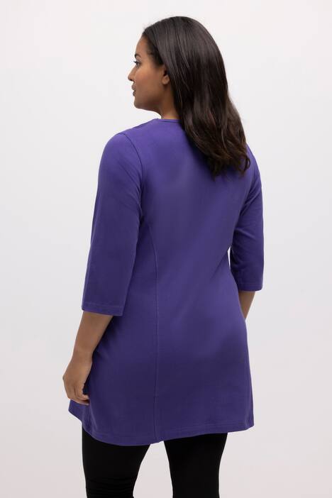 Longshirt, Wiener Nähte, V-Ausschnitt, 3/4-Arm