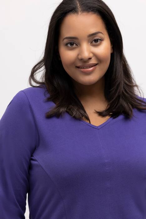 Longshirt, Wiener Nähte, V-Ausschnitt, 3/4-Arm