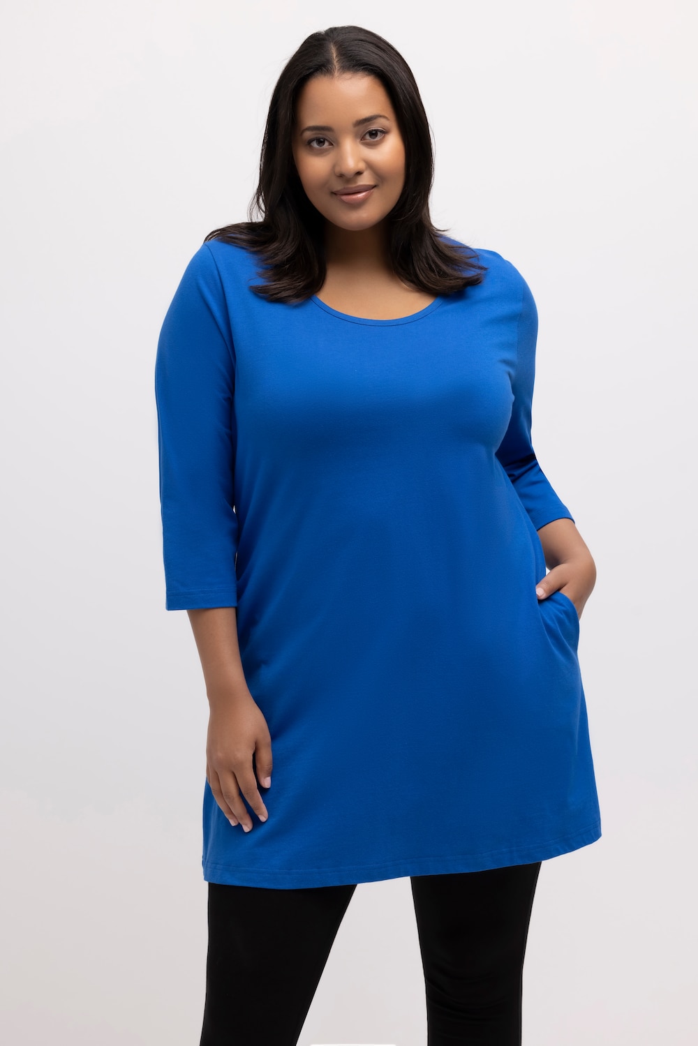 Grote Maten longline shirt, Dames, blauw, Maat: 50/52, Katoen, Ulla Popken