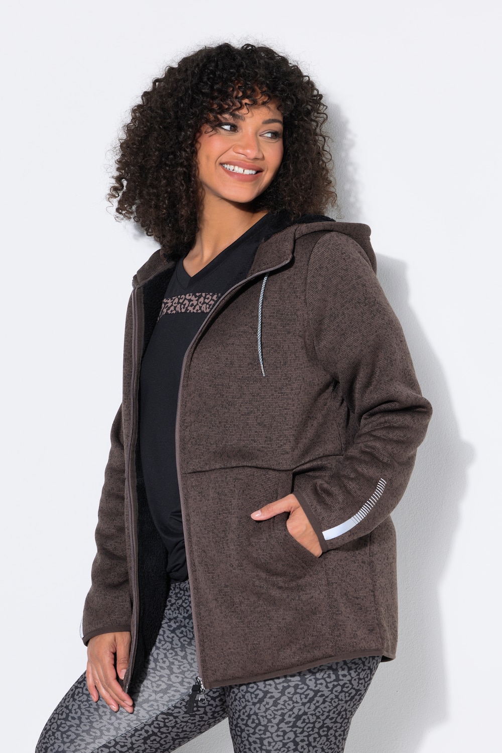 Strickfleece-Jacke, Teddyfleece, 2-Wege-Zipper, Reflektor