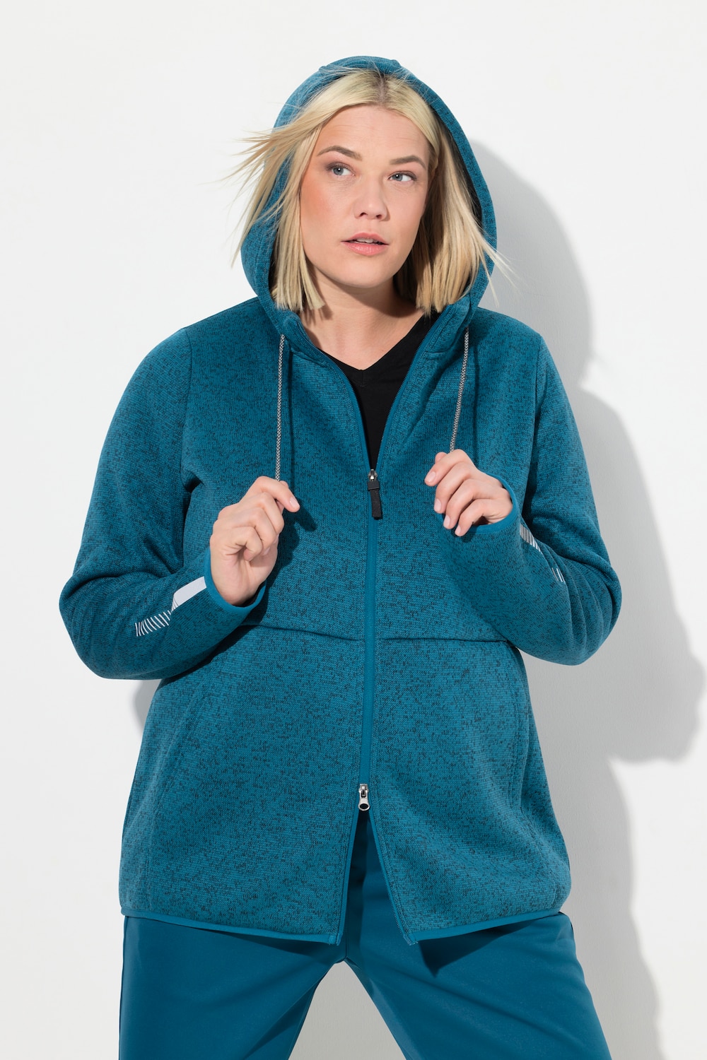 Große Größen Strickfleece-Jacke, Damen, blau, Größe: 62/64, Polyester, Ulla Popken