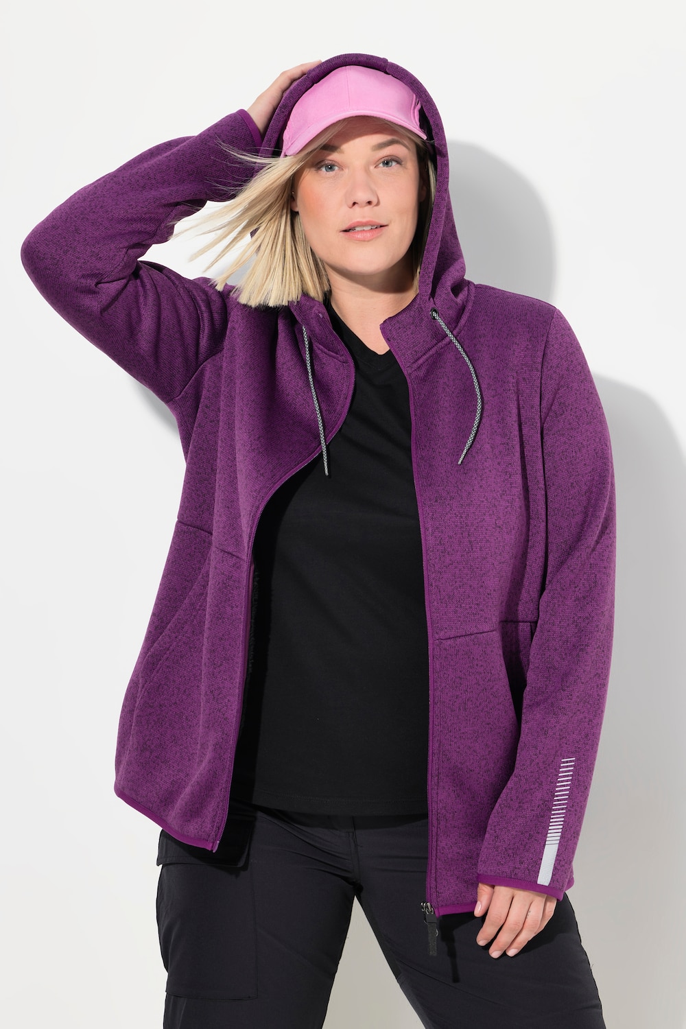 Große Größen Strickfleece-Jacke, Damen, lila, Größe: 58/60, Polyester, Ulla Popken