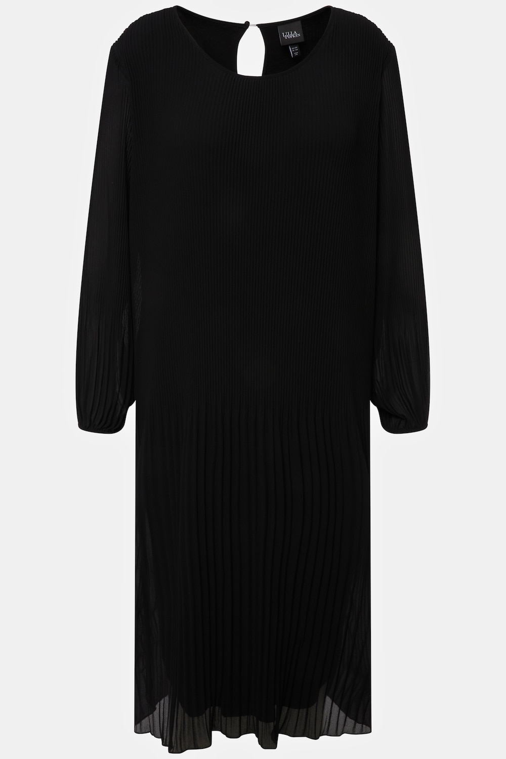 Stora storlekar Plisserad midiklänning i A-linjemodell med rund hals och lång ärm, Dam, svart, storlek: 50/52, Polyester/Viskos, Ulla Popken