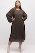 Plissee-Midikleid, A-Linie, Rundhals, Langarm