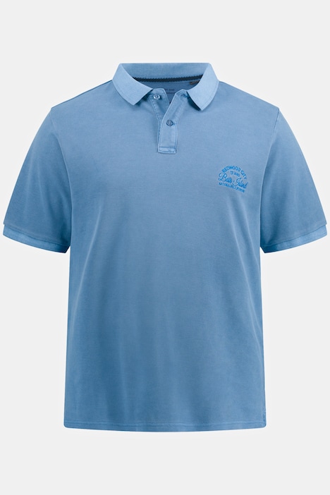 Classic Short Sleeve Stone Washed Blue Pique Polo Shirt
