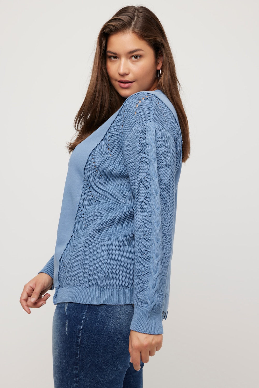 Grote Maten sweatshirt, Dames, blauw, Maat: 50/52, Katoen, Ulla Popken