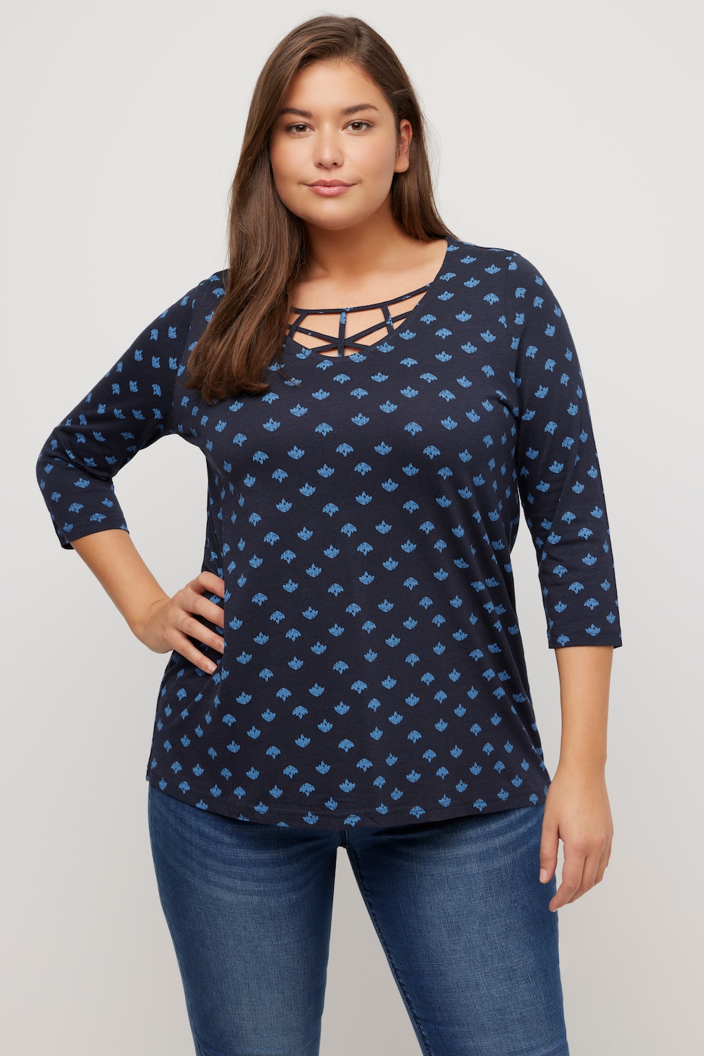 Grote Maten T-shirt, Dames, blauw, Maat: 50/52, Katoen, Ulla Popken