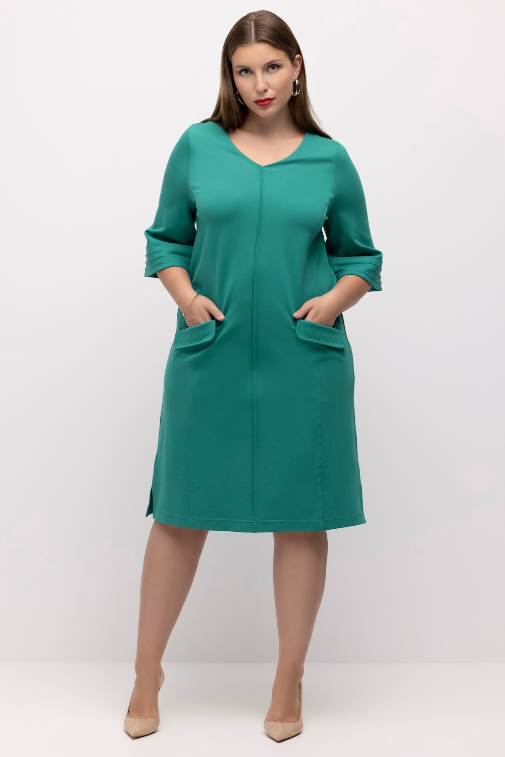 Grote Maten midi punto-jurk, Dames, groen, Maat: 54/56, Viscose/Synthetische vezels, Ulla Popken