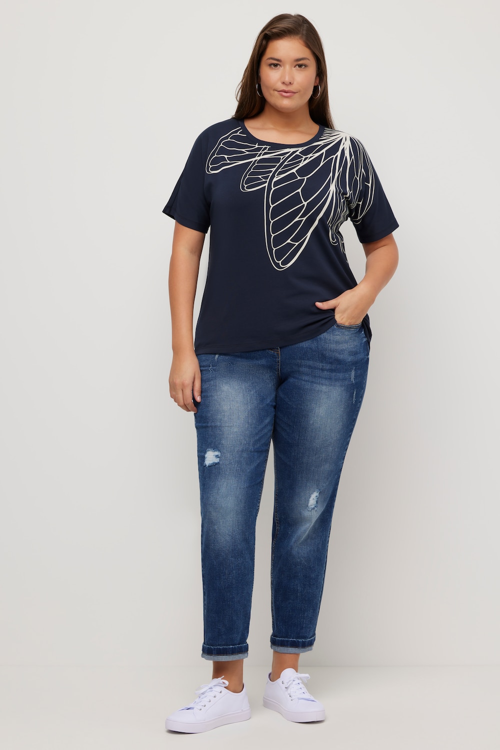 Grote Maten T-shirt, Dames, blauw, Maat: 50/52, Katoen, Ulla Popken