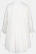 Tunika, kołnierzyk koszulowy, falbana u dołu, przymarszczone długie rękawy