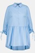 Tunika, kołnierzyk koszulowy, falbana u dołu, przymarszczone długie rękawy