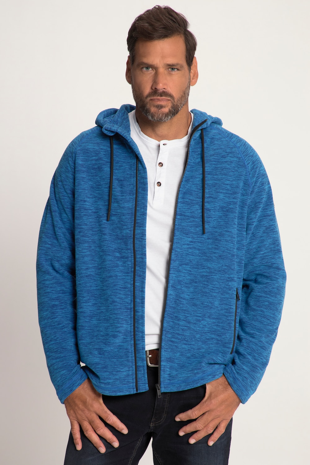 grandes tailles veste à capuche en polaire à poches zippées, hommes, turquoise, taille: 7xl, polyester, jp1880
