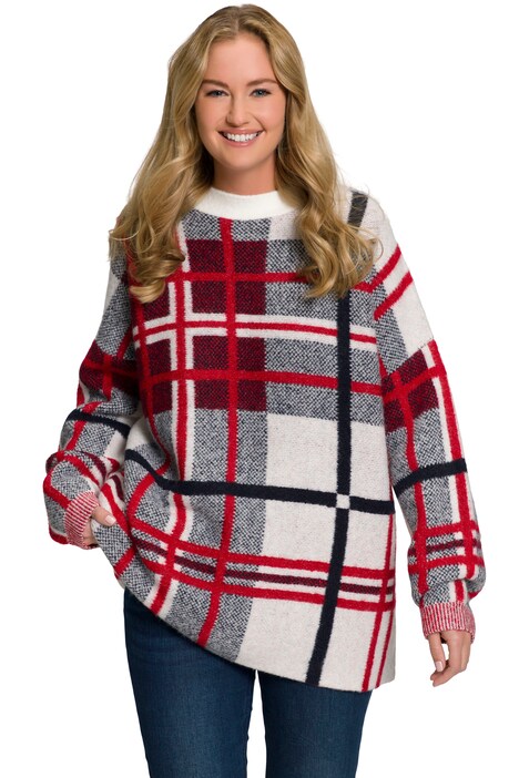 Svetr, kostkovaný vzor, oversize, stojáček, dlouhé rukávy