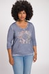 T-shirt, łapacz snów, ozdobne kamienie, dekolt w szpic, rękaw 3/4
