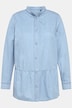 Jeansbluse, Volantsaum, A-Linie, Stehkragen, Langarm