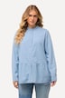 Jeansbluse, Volantsaum, A-Linie, Stehkragen, Langarm