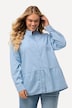 Jeansbluse, Volantsaum, A-Linie, Stehkragen, Langarm