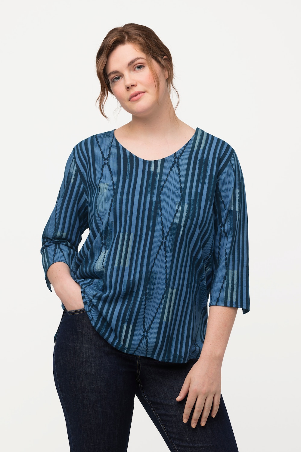 Grote Maten shirt, Dames, blauw, Maat: 46/48, Katoen, Ulla Popken