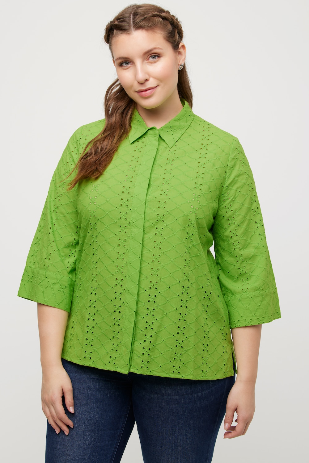 Grote Maten overhemdblouse, Dames, groen, Maat: 62/64, Katoen, Ulla Popken