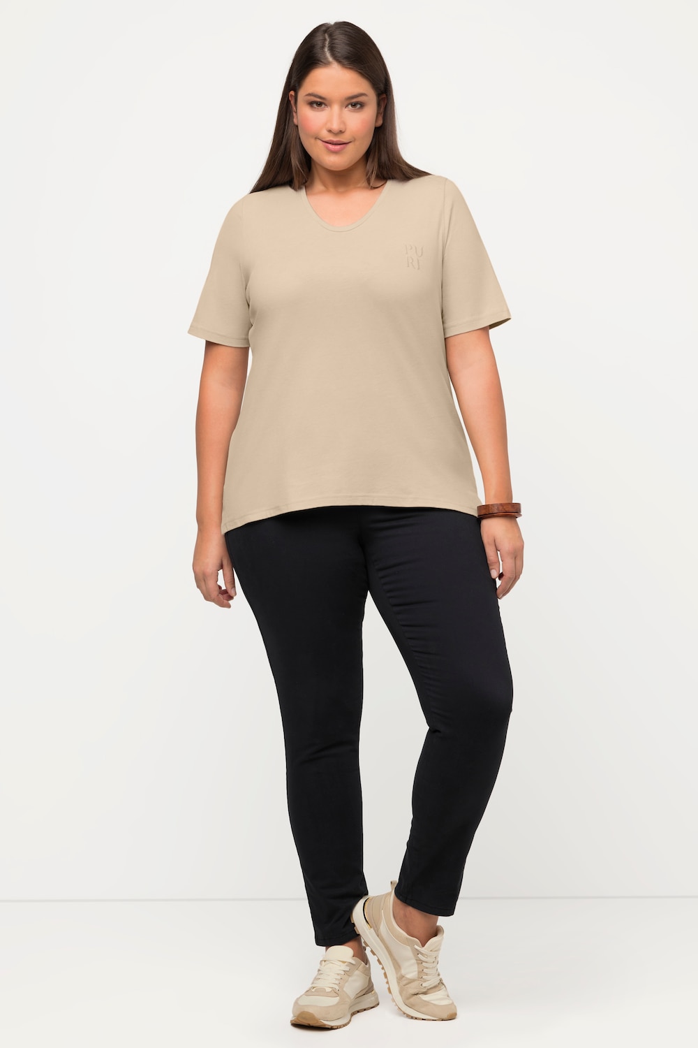 Grote Maten T-shirt, Dames, beige, Maat: 42/44, Katoen, Ulla Popken