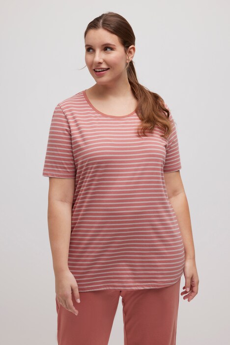 Maglia Svasata Ulla Popken In Cotone Biologico – Scollo A V E Maniche 3/4, Orlo A Punte, Taglio Comodo