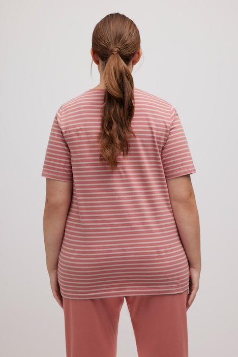 Ulla Popken T-shirt Con Sfumatura Di Colore E Fascia Decorata, Girocollo E Mezze Maniche, Modello 840100