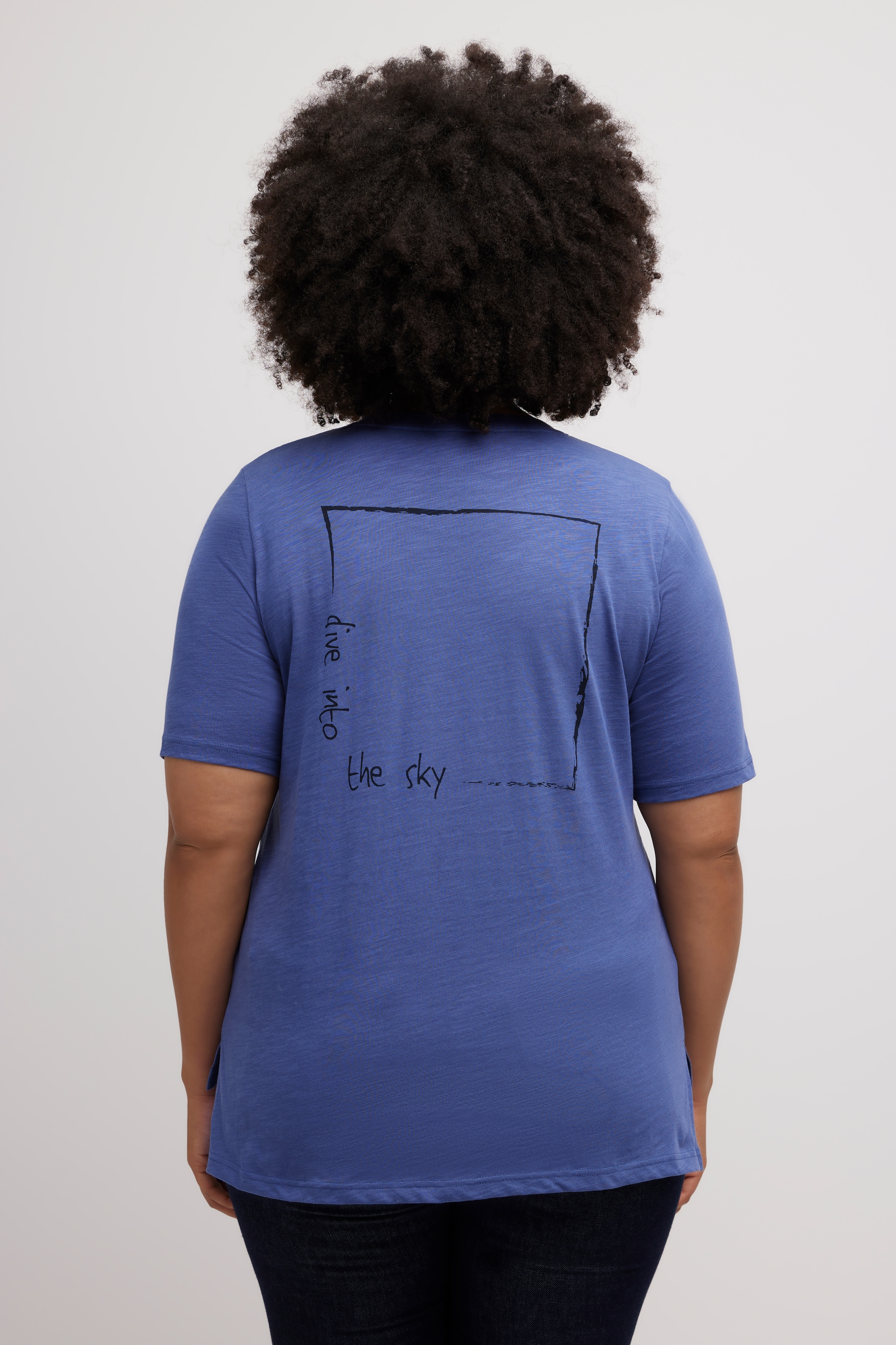 Ulla Popken Damen große Größen T Shirt Saumdruck V Ausschnitt Halbarm