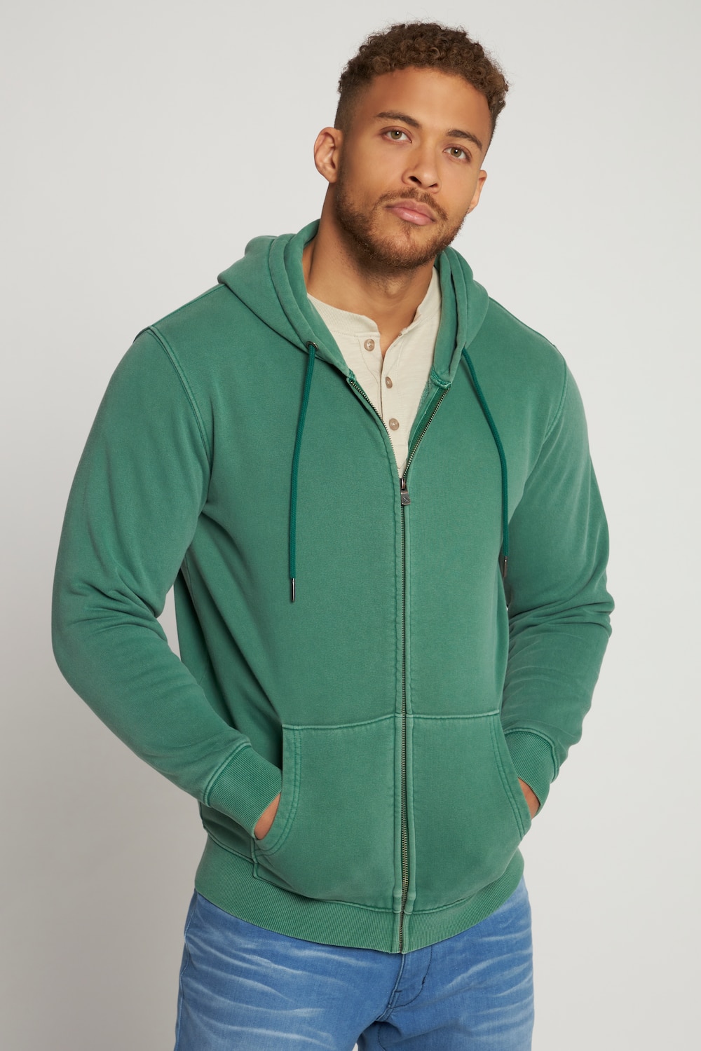 Grote Maten hoodie-jas, Heren, groen, Maat: XL, Katoen, JP1880