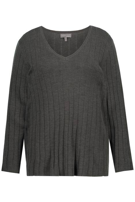 Úpletová tunika, žebrovaný úplet, výstřih do V, dlouhé rukávy