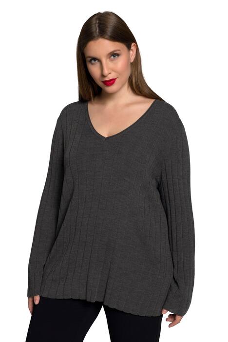 Úpletová tunika, žebrovaný úplet, výstřih do V, dlouhé rukávy