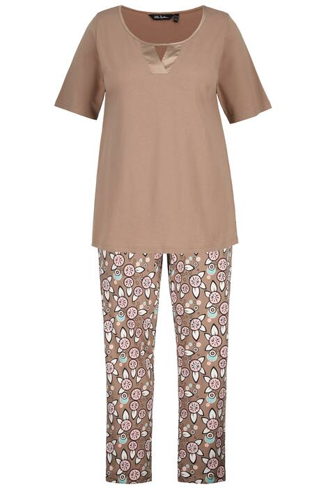 Pyžamo, saténová lemovka, kulatý výstřih, krátké rukávy