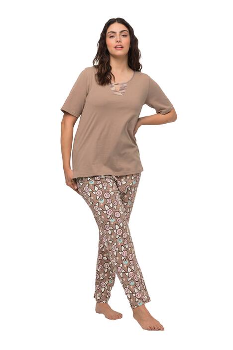 Pyžamo, saténová lemovka, kulatý výstřih, krátké rukávy