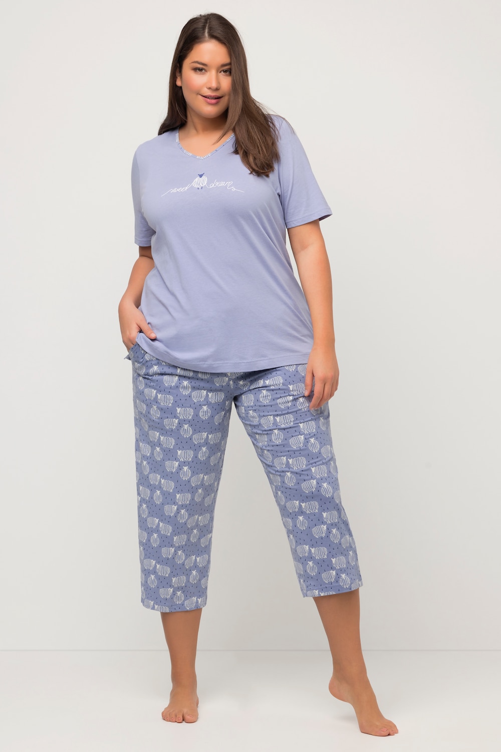 Grote Maten pyjama shorts, Dames, blauw, Maat: 50/52, Katoen, Ulla Popken
