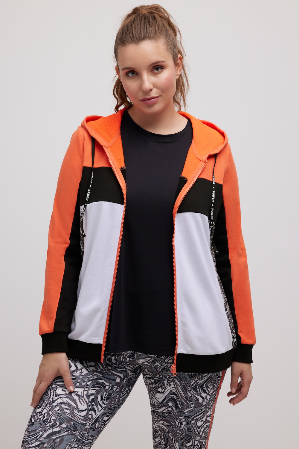 grandes tailles veste à capuche, femmes, orange, taille: 60/62, coton/polyester, ulla popken