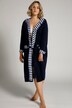 Stripe Trim Hooded Wrap Bathrobe