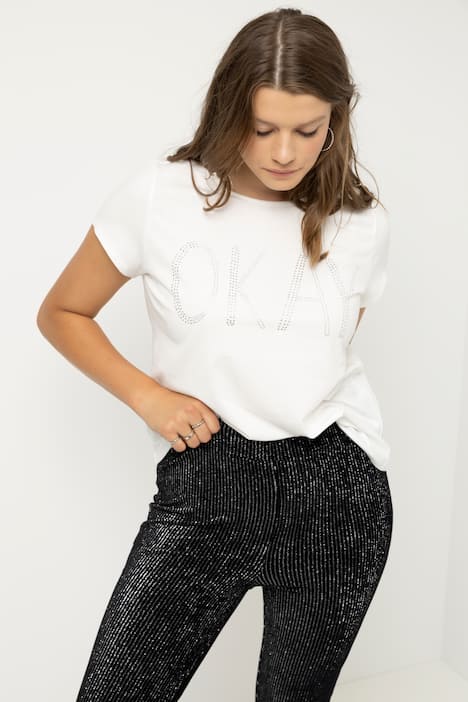 T-Shirt, Classic Fit, OKAY Glitzer Statement, Rundhals, Halbarm