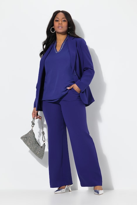 Triacetate Blend Wide Straight Leg Suit Pants