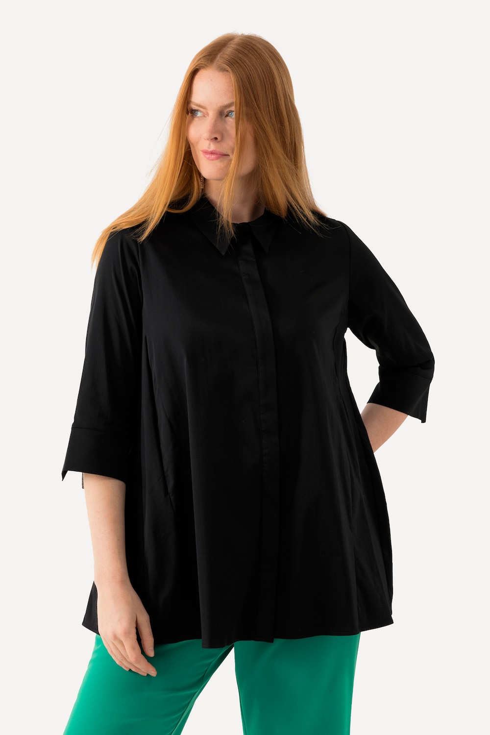 Grote Maten blouse, Dames, zwart, Maat: 50/52, Katoen/Synthetische vezels, Ulla Popken