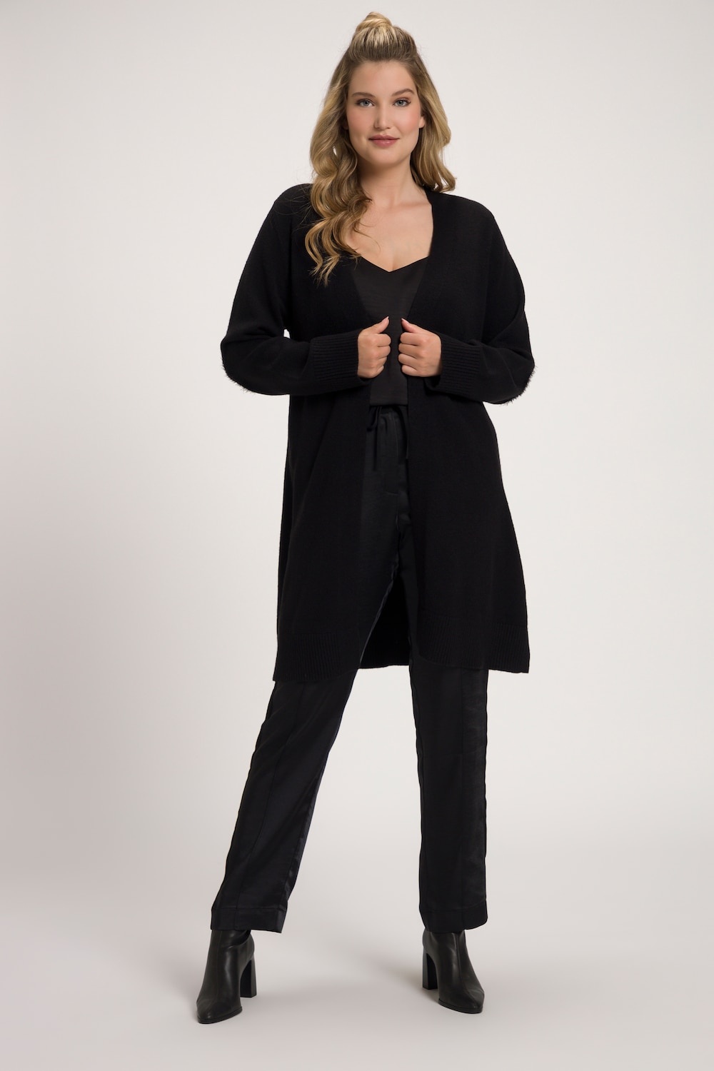 Ulla Popken Womenswear Plus Size Curvy Oversize Stripe Leaf Print Round  Neck A-line Fit Stretch Knit Tunic 804758