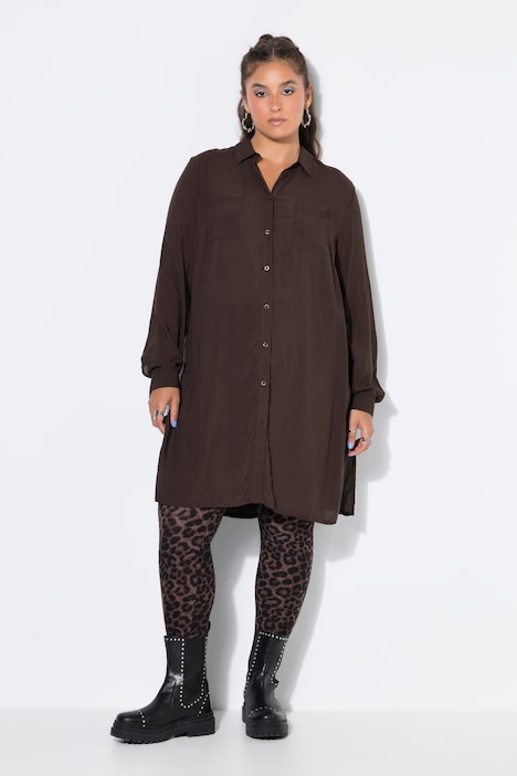 Lange overhemdblouse, boxy fit, modal, lange mouwen, premium