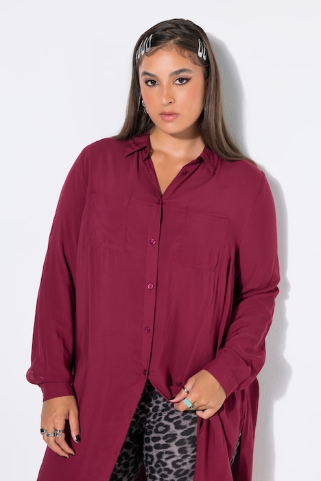 Lange overhemdblouse, boxy fit, modal, lange mouwen, premium
