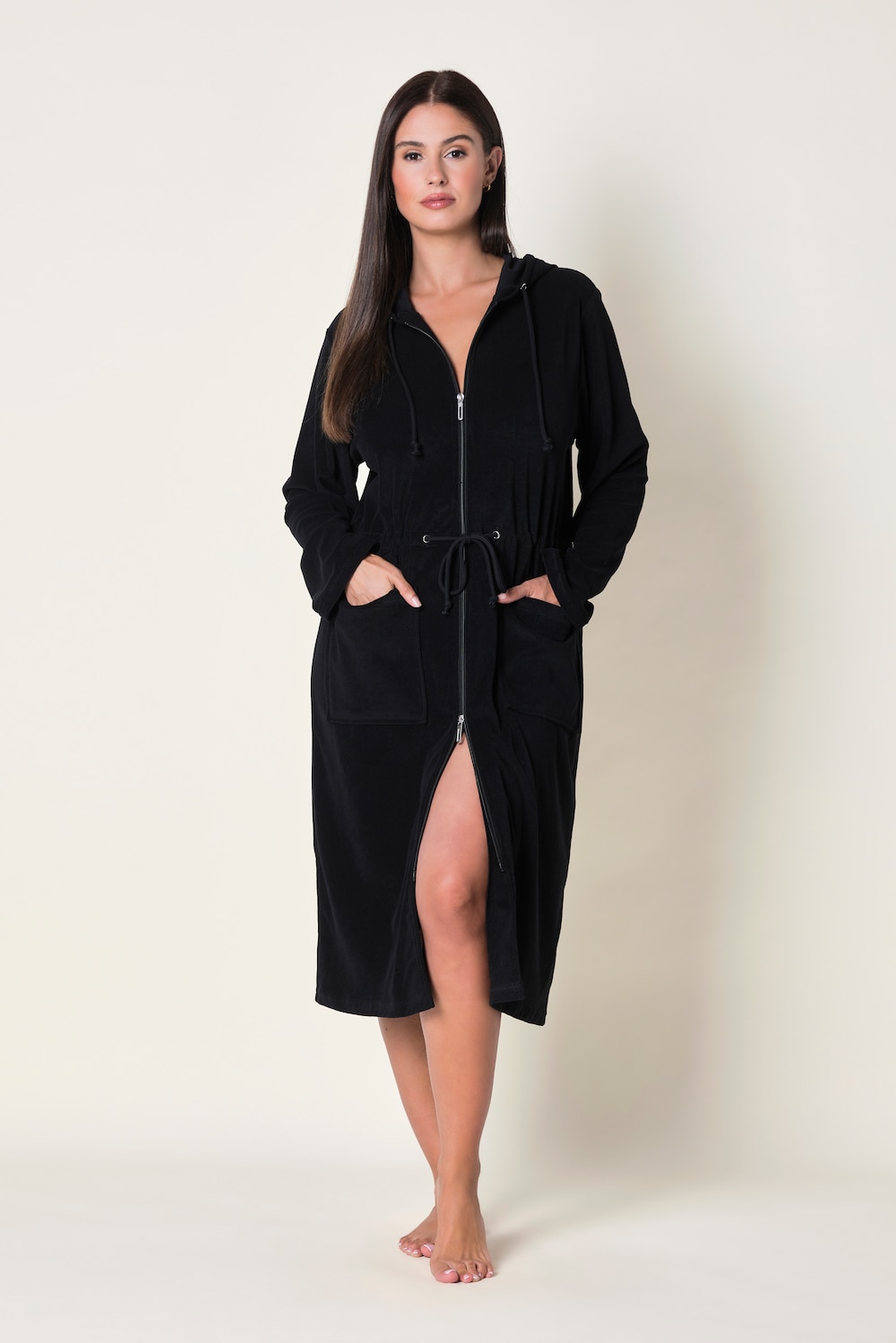 Bademantel, 2-Wege-Zipper, Kapuze, Frottee