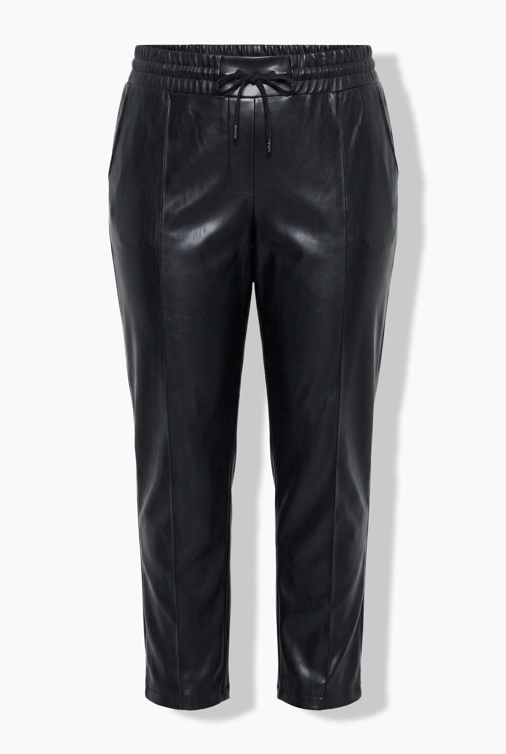 Stora storlekar 7/8-byxa i skinnimitation med sydda pressveck och resårlinning, Dam, svart, storlek: 50, Polyester/Syntetfibrer, Ulla Popken