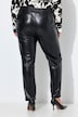 Pantaloni 7/8, aspect de piele, cusături decorative, talie elastică