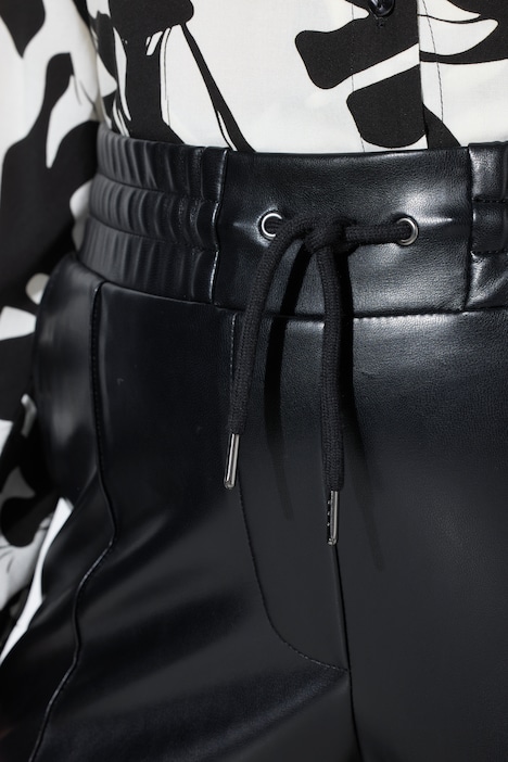 Pantaloni 7/8, aspect de piele, cusături decorative, talie elastică