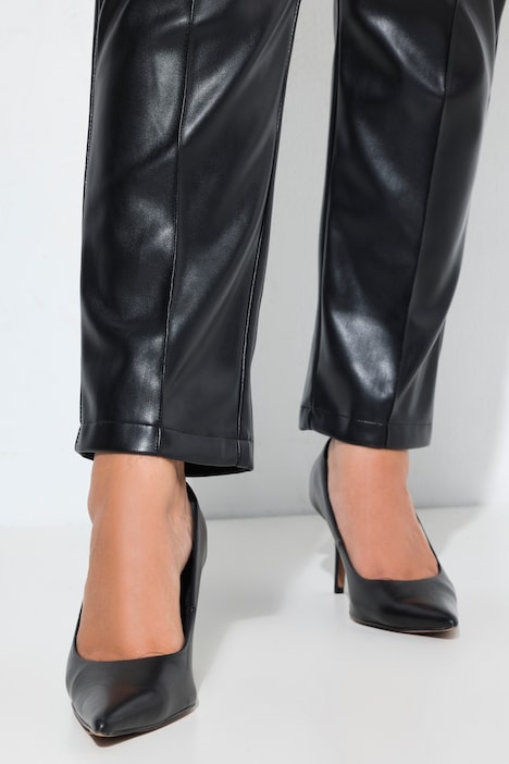 Pantaloni 7/8, aspect de piele, cusături decorative, talie elastică