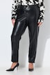 Pantaloni 7/8, aspect de piele, cusături decorative, talie elastică