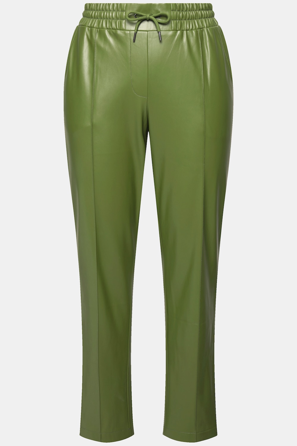 Stora storlekar 7/8-byxa i skinnimitation med sydda pressveck och resårlinning, Dam, grön, storlek: 46, Polyester/Syntetfibrer, Ulla Popken