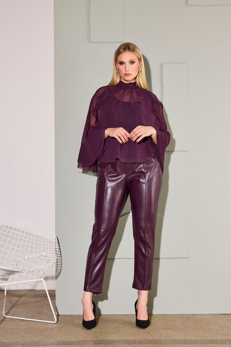 7/8-broek, leerlook, plooien, elastische tailleband