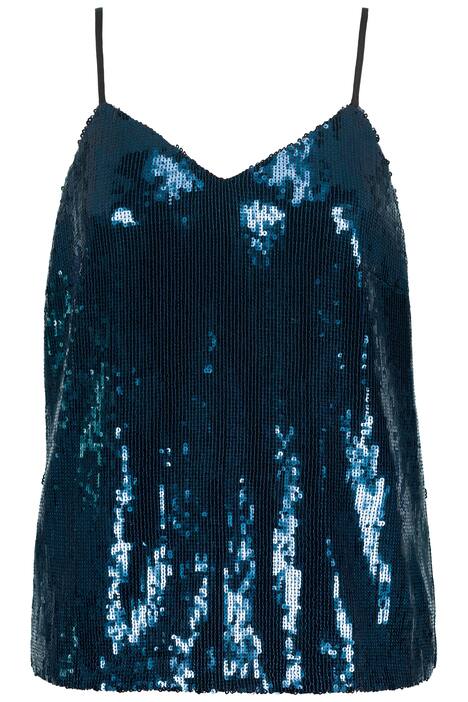 Top, vypasovaný, flitry, špageotvá ramínka